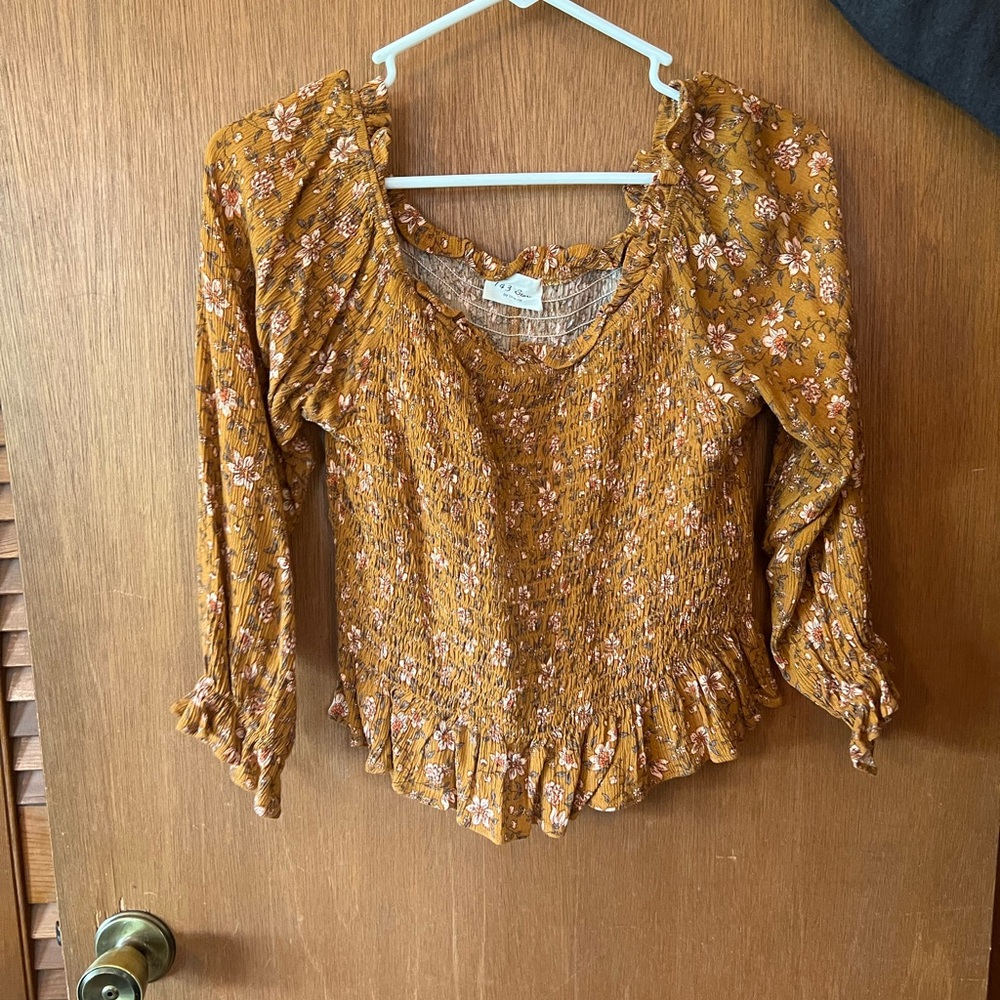 Floral Mustard Smocked Top